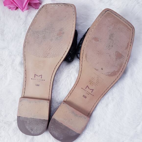 Marc Fisher Reanna Woven Braid Quilted Leather Slide Square Toe Sandals 10 - Picture 7 of 10
